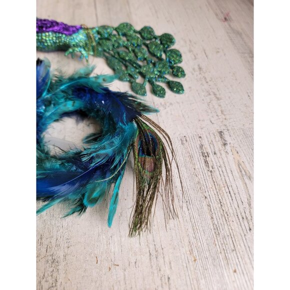 Peacock bird glitter miniature wreath unique set ornament Xmas - Picture 3 of 7